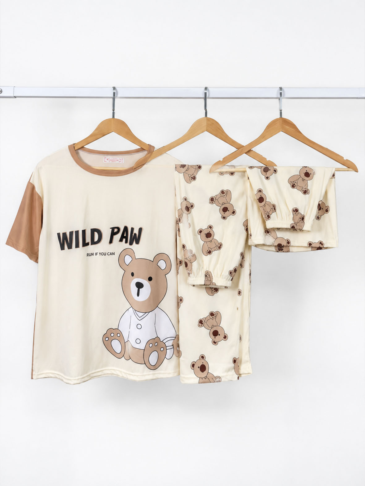 ست تیشرت و شلوار و شورتک وارداتی طرح پو WILD PAW