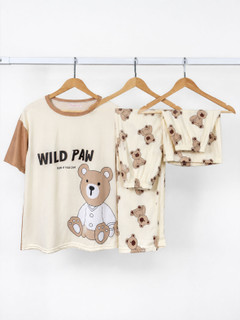 ست تیشرت و شلوار و شورتک وارداتی طرح پو WILD PAW