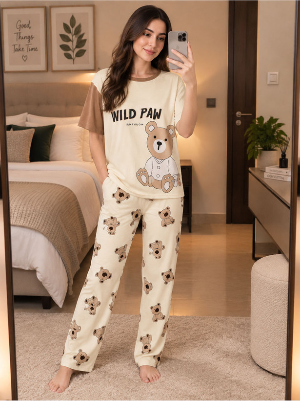 ست تیشرت و شلوار و شورتک وارداتی طرح پو WILD PAW