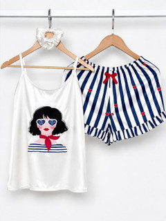 ست ساتن تاپ و شورتک طرح CHIC GIRL